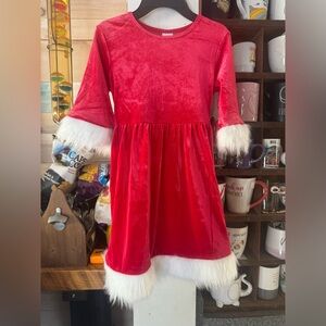 Girls Red Velvet Dress with White Fur Trim Mrs. Claus size S 6-6X